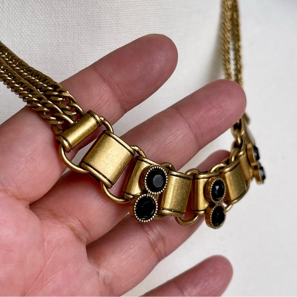 J. CREW | Black Crystal Rhinestones Gold Tone Metal Double Strand Chains 16"+2" - Picture 3 of 13